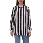 AjC női Ing blúz csíkos hosszú-sleeved Ing világos summer blúz leisure blúz  gomb placket 21945827 fehér/fekete Méret: 32