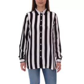   AjC női Ing blúz csíkos hosszú-sleeved Ing világos summer blúz leisure blúz  gomb placket 21945827 fehér/fekete Méret: 34