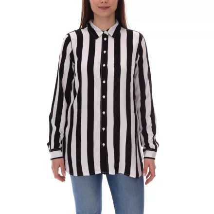 AjC női Ing blúz csíkos hosszú-sleeved Ing világos summer blúz leisure blúz  gomb placket 21945827 fehér/fekete Méret: 34
