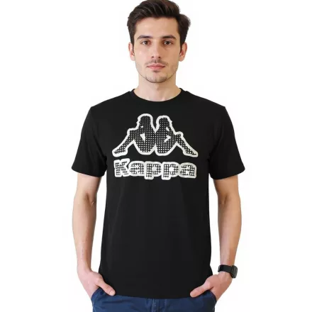 Kappa férfi pamut póló  nagyméretű Logo, kerek nyakú, rövid ujjú, Oeko-Tex 100 Certified, 7085/8191-001 fekete Méret: S