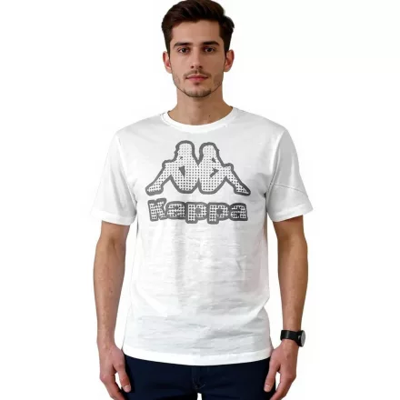 Kappa férfi pamut póló  nagyméretű Logo, kerek nyakú, rövid ujjú, Oeko-Tex 100 Certified, 7085/8191-004 fehér Méret: M
