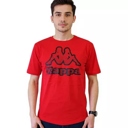 Kappa férfi pamut póló  nagyméretű Logo, kerek nyakú, rövid ujjú, Oeko-Tex 100 Certified, 7085/8191-002 piros Méret: S