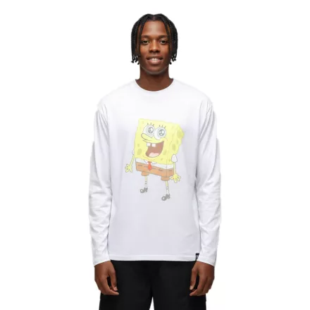 RE:fedett X Nickelodeon férfi hosszú-Sleeved Ing  SpongeBob SquarePants Design, pamut pulóver, kerek nyakú, MMVCM272 fehér Méret: L