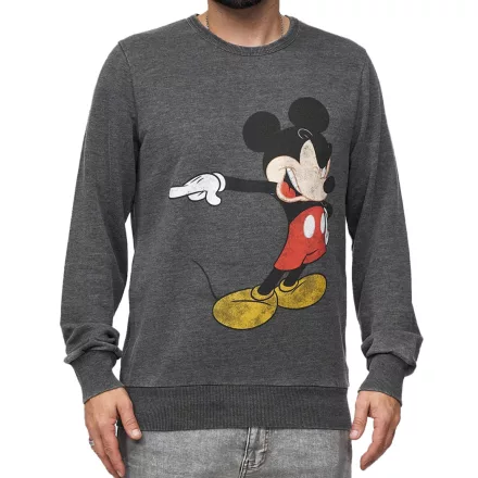 RE:fedett X DISNEY férfi kerek nyakú Pulóver  MICKEY MOUSE Print, Everyday Pulóver  pamut tartalom, MMDIS2486 szürke Méret: M