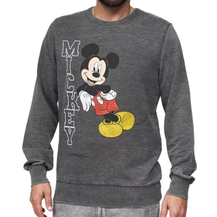 RE:fedett X DISNEY férfi kerek nyakú Pulóver  MICKEY MOUSE Print, Everyday Pulóver  pamut tartalom, MMDIS2492 szürke Méret: M