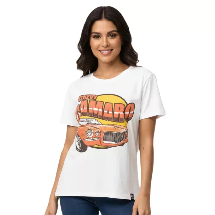 RE:fedett Vintage Chevy Camaro női póló  Car Print, pamut Ing, nadrág-Sleeved Ing MMPKC475 ekrü-fehér Méret: L