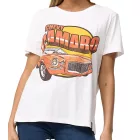 RE:COVERED Vintage Chevy Camaro Női póló autó mintával, pamut ing, rövid ujjú ing MMPKC475 ekrü-fehér Méret:M