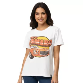  RE:fedett Vintage Chevy Camaro női póló  Car Print, pamut Ing, nadrág-Sleeved Ing MMPKC475 ekrü-fehér Méret: XL