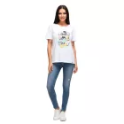 RE:COVERED X Disney Női fenntartható póló Mickey Mouse nyomattal pasztell színekben, pamut kerek nyakú póló RCDIF2072 Fehér Méret:M