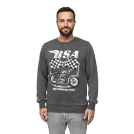   RE:fedett X BSA férfi kerek nyakú Pulóver  "British Motor Flag" Print, hosszú újj pulóver MMBSA301 szürke Méret: M