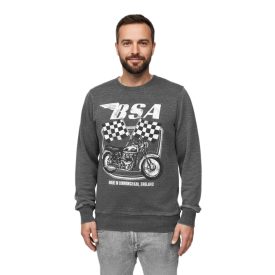   RE:fedett X BSA férfi kerek nyakú Pulóver  "British Motor Flag" Print, hosszú újj pulóver MMBSA301 szürke Méret: S