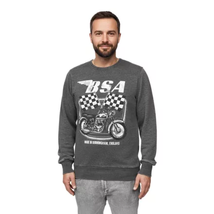 RE:fedett X BSA férfi kerek nyakú Pulóver  "British Motor Flag" Print, hosszú újj pulóver MMBSA301 szürke Méret: S