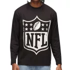 RE:COVERED X NFL Férfi kerek nyakú pulóver nagy NFL logóval, pamut szurkolói pulóver, MMNFL1192, Fekete Méret:M