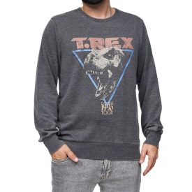   RE:fedett X Jurassic Park férfi kerek nyakú Pulóver  T-Rex 1993 Vintage Print, hosszú újj pulóver MMUNV1960 sötét szürke Méret: M