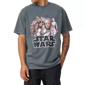   RE:COVERED X STAR WARS Férfi póló Skywalker Saga nyomattal, pamut póló, rövid ujjú póló, MMSTW2449 Sötétszürke Méret:S
