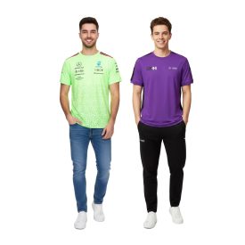   Mercedes-Benz AMG Petronas F1 férfi póló  Sponsor Logos vagy George Russell Print, nadrág-Sleeved Ing, Neon zöld vagy lila Méret: S
