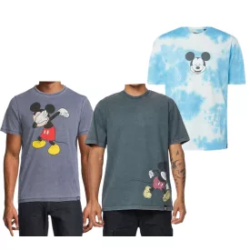  RE:fedett X Disney férfi póló  Mickey Mouse Print. pamut póló  Tie-Dye Look. kerek nyakú. sötét kék, kék Tie-Dye, vagy szürke. Méret: L