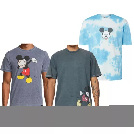 RE:fedett X Disney férfi póló  Mickey Mouse Print. pamut póló  Tie-Dye Look. kerek nyakú. sötét kék, kék Tie-Dye, vagy szürke. Méret: M
