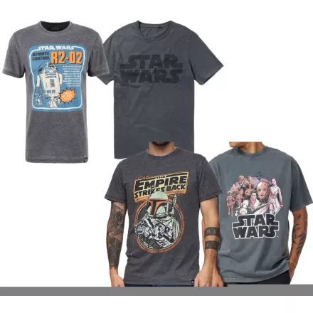 RE:fedett X Star Wars Csillagok Háborúja férfi póló  Skywalker Saga/R2D2 vagy The Empire Strikes vissza Print. pamut póló, nadrág-Sleeved Ing, sötét szürke. Méret: M