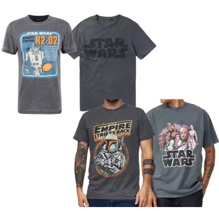 RE:fedett X Star Wars Csillagok Háborúja férfi póló  Skywalker Saga/R2D2 vagy The Empire Strikes vissza Print. pamut póló, nadrág-Sleeved Ing, sötét szürke. Méret: S