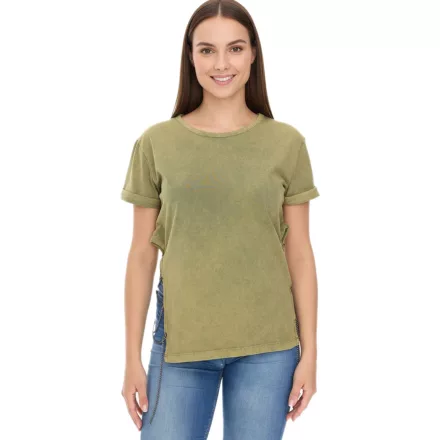 ROCKUPY női póló, nadrág-Sleeved Ing  oldal Slit, pamut Ing, kerek nyakú, 393828 zöld Méret: XS