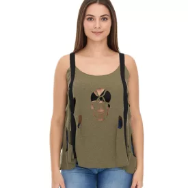   ROCKUPY Ariana női Tank Top  koponya Neckline, pamut Ing, Summer Top  Cutouts, 366326 Khaki Méret: M