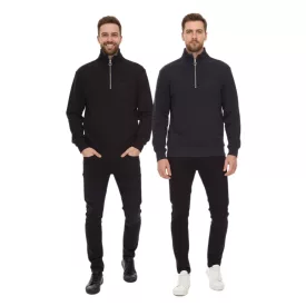   Kövek férfi túlméretezett fél-cipzár Pulóver, modern pamut fél-cipzár Pulóver 400gsm  tartó-up nyaklánc és logo embroidery, sötét szürke vagy fekete Méret: S