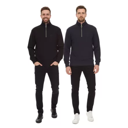 Kövek férfi túlméretezett fél-cipzár Pulóver, modern pamut fél-cipzár Pulóver 400gsm  tartó-up nyaklánc és logo embroidery, sötét szürke vagy fekete Méret: S