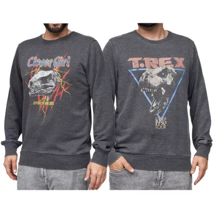 RE:fedett X Jurassic Park férfi kerek nyakú Pulóver  T-Rex 1993 vagy Raptors on Tour 1993 Vintage Print hosszú újj pulóver MMUNV1960 sötét szürke Méret: M