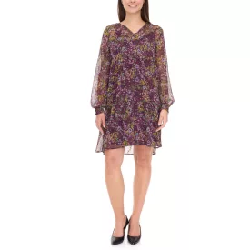   Aniston CASUAL Női ruha teljes virágmintával, hosszú ujjú ruha 24704960 Lila/Sárga/Zöld Méret:36