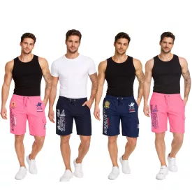   GEOGRAPHICAL NORWAY Quara/Quoyal férfi Swim nadrág  Logo Print, Swim Sort Rövidnadrág  zseb, Swim Sort Rövidnadrág, Navy/rózsaszín Méret: L