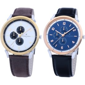   Pierre Cardin férfi több-számlap analóg Quartz óra karóra  bőr szíj 3ATM 44mm in barna/arany/ezüst vagy fekete/ezüst/kék/rózsa arany Méret: N