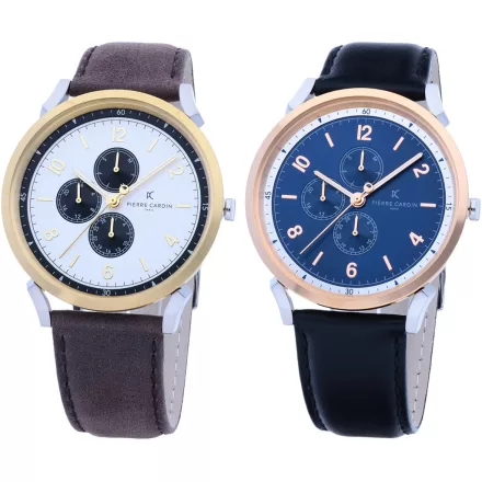 Pierre Cardin férfi több-számlap analóg Quartz óra karóra  bőr szíj 3ATM 44mm in barna/arany/ezüst vagy fekete/ezüst/kék/rózsa arany Méret: N