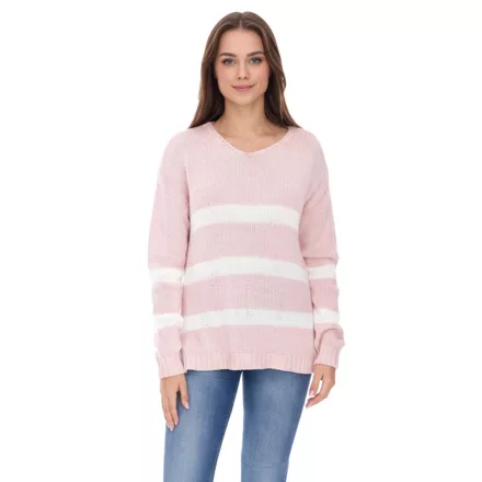 Aniston alkalmi női kötött Pulóver  pamut tartalom, Everyday Pulóver, hosszú-Sleeved Ing, 74491342 rózsaszín/fehér Méret: 32