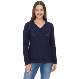   Aniston alkalmi V-nyak kötött Pulóver, Everyday Pulóver  pamut tartalom, hosszú-Sleeved Ing, 38049702, sötét kék Méret: 38