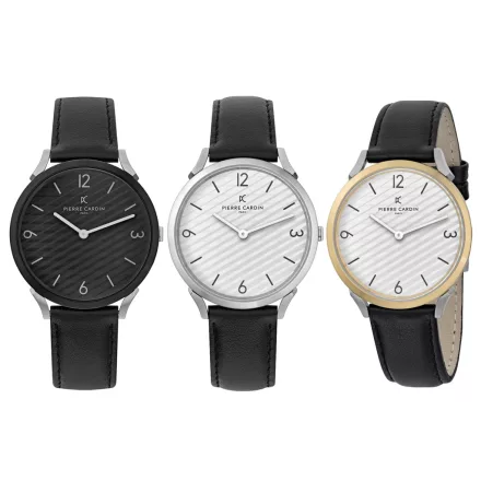 Pierre Cardin férfi óra karóra in ajándék doboz, analóg Quartz óra karóra  bőr szíj, 3 ATM, 40mm vagy 39mm, ezüst/arany, fekete, vagy ezüst/fekete Méret: N