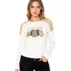 női karácsony Pulóver  flitter és kerek nyak, karácsony Tree Pulóver, hosszú-Sleeved Ing  csillogós, 951396 fehér Méret: 36_38