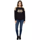 női hosszú-Sleeved Pulóver  karácsony minta, Sequined Ing, hosszú-újj Ing  csillogós Print 951384 fekete/arany Méret: 36_38