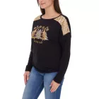 női hosszú-Sleeved Pulóver  karácsony minta, Sequined Ing, hosszú-újj Ing  csillogós Print 951384 fekete/arany Méret: 36_38