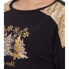 női hosszú-Sleeved Pulóver  karácsony minta, Sequined Ing, hosszú-újj Ing  csillogós Print 951384 fekete/arany Méret: 36_38