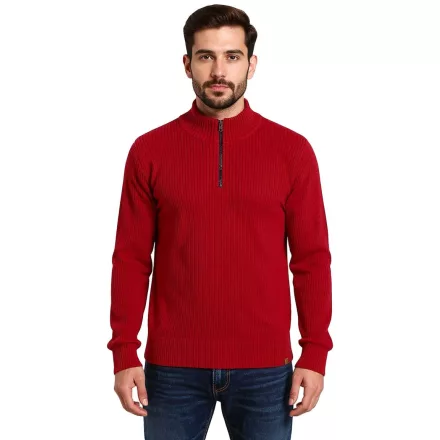 férfi kötött Pulóver, klasszikus kötött Pulóver  Zipper, hosszú újj Pulóver, Plus Sizes 978933 Rust piros Méret: 72_74