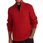 férfi kötött Pulóver, klasszikus kötött Pulóver  Zipper, hosszú újj Pulóver, Plus Sizes 978933 Rust piros Méret: 72_74