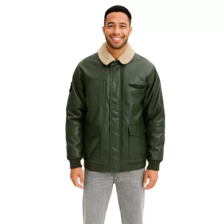 férfi pilot dzseki kabát Kabát made of i ation bőr, stílusos outdoor dzseki kabát Kabát  teddy nyaklánc 934067 olivazöld zöld Méret: 52