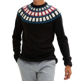   férfi kötött Pulóver  geometriai minta, alkalmi Pulóver in fekete vagy kék Méret: 60_62