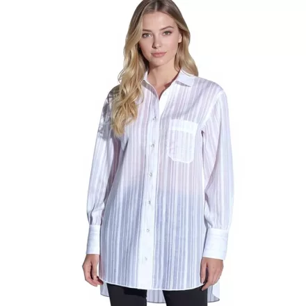 vestino női túlméretezett Boyfriend blúz, átlátszó  texturált csíkok, Summer blúz 900600 fehér Méret: XS