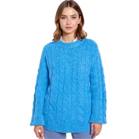   Női oversized kábelkötésű pulóver, széles fazonú téli pulóver, 962801 kék Méret:36_38