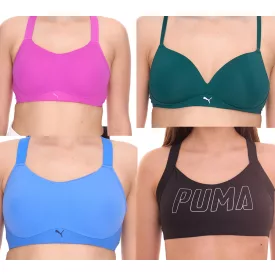  PUMA Női sportmelltartó, puha párnázott edzőmelltartó zöld színben, aktív melltartó rózsaszín vagy kék színben, edzőmelltartó feketében Méret:70D
