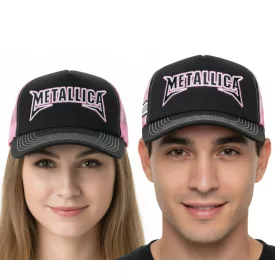   Metallica fém szíj Baseball sapka pamut sapka  "Metallica" Embroidery Trucker sapka Fan sapka 2528MET fekete/rózsaszín/fehér Méret: N