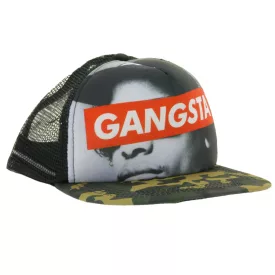   Baseball sapka  "GANSTA" lettering. Camouflage trucker sapka  mesh insert. zöld/Khaki/piros/szürke/fehér. Méret: N