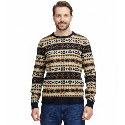 11 PROJECT PRPasco férfi gyapjú-BLEND kötött Pulóver, hosszú-Sleeved Ing, 20716671 194024 fehér/Navy/bézs Méret: L